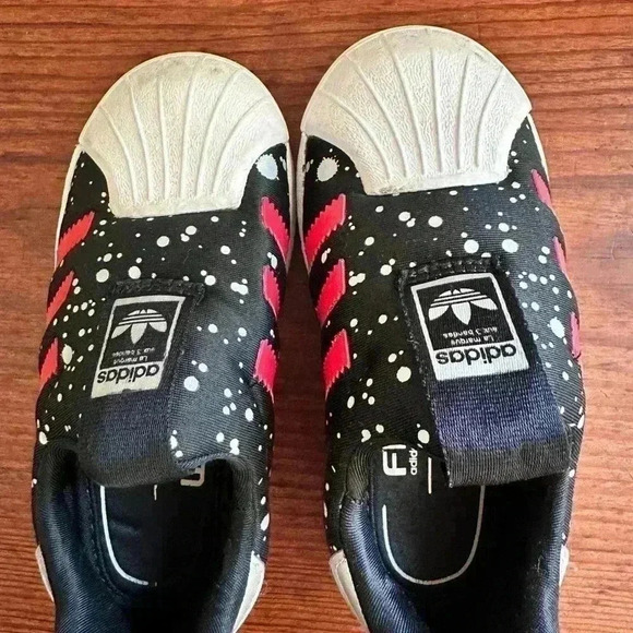 Adidas Toddler Superstar Ortholite Fitfoam Shoes Black Red Stripes - Picture 11 of 11